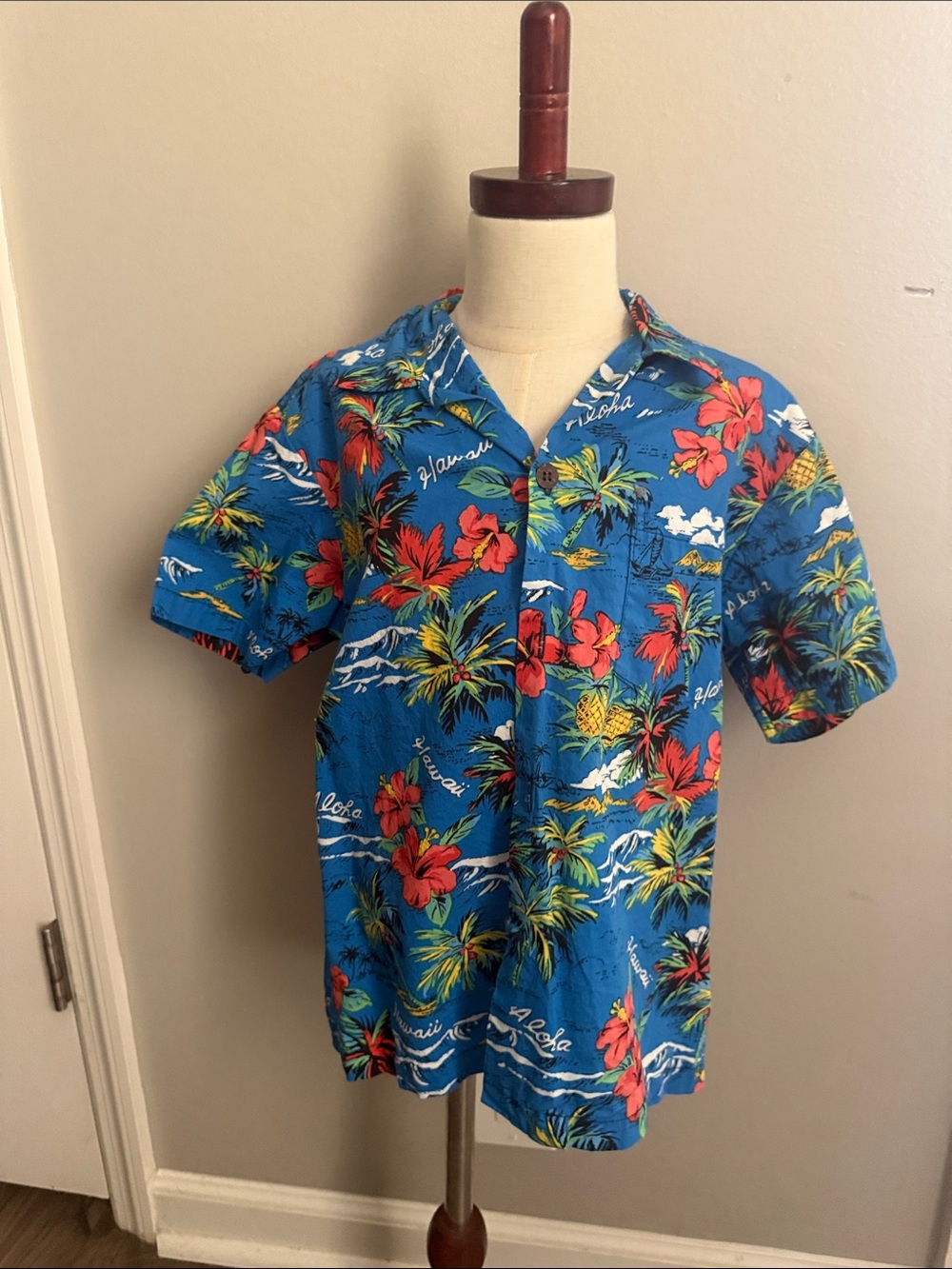 Authentic Hawaiian Blue Tropical Floral Button-Down Kids Shirt